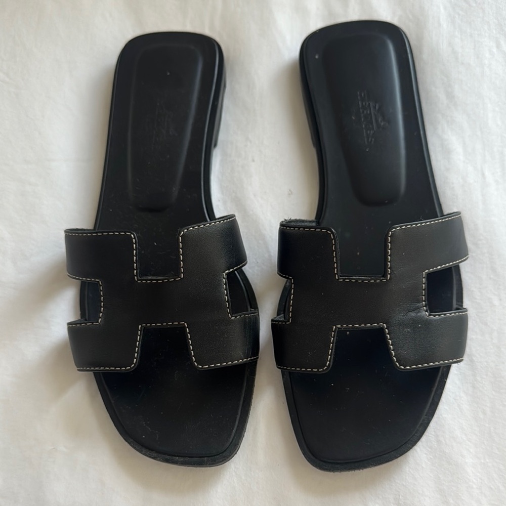 Hermes Black Slide Sandals